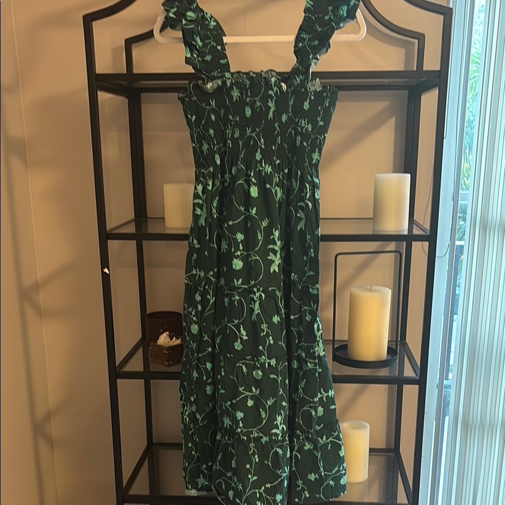 Hill house Green Floral Dress with Ruffled Straps